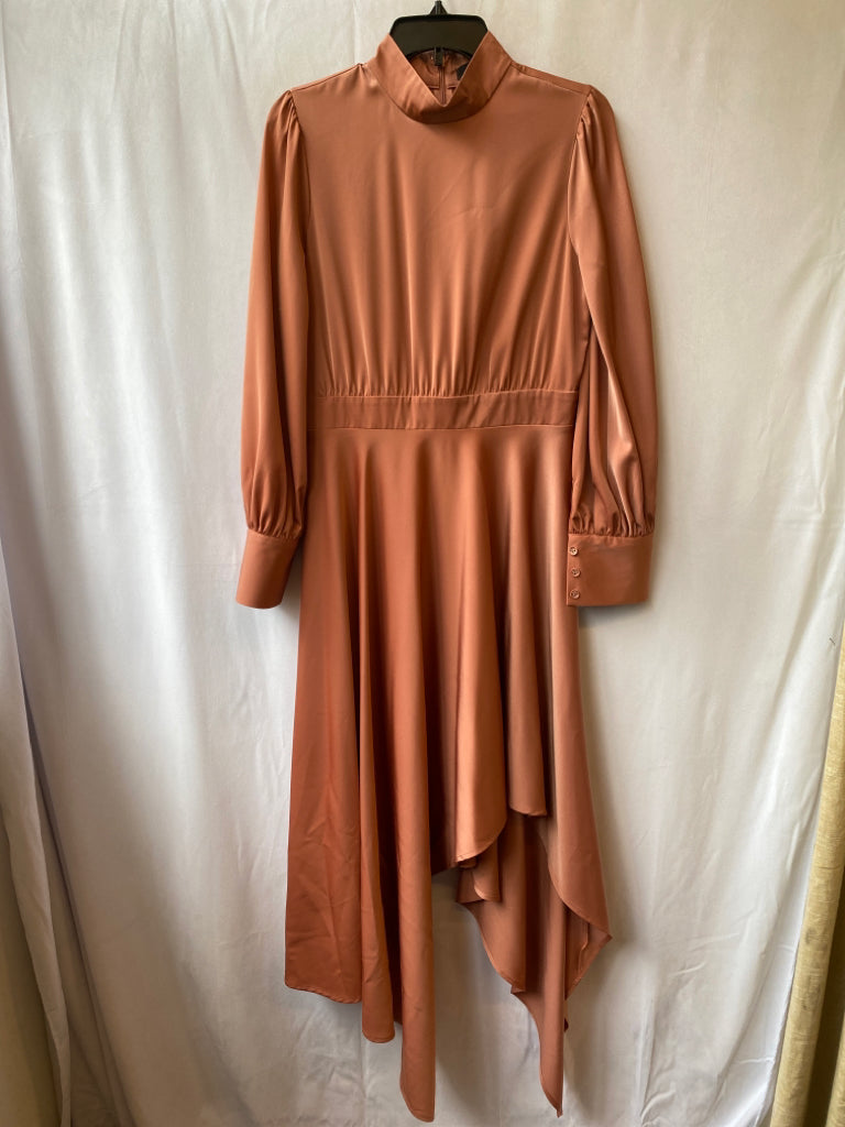 Kosmios, Kosmios Size M Rust Orange Mock Neck Long Sleeve Maxi Back Zip Dress