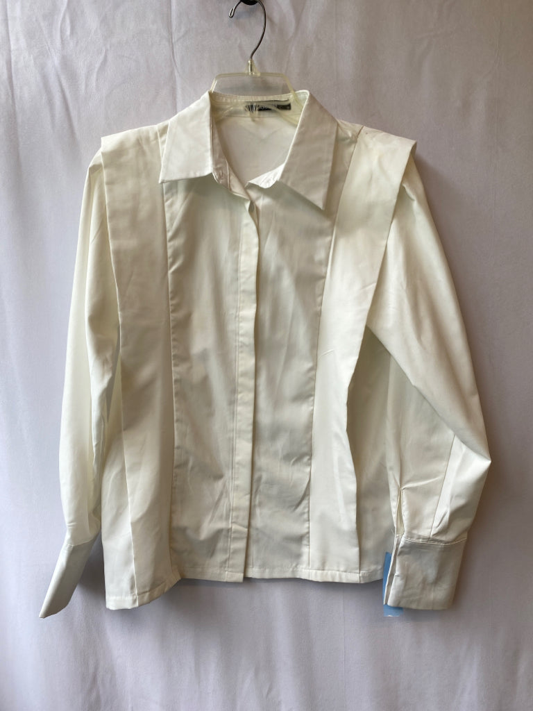 Kosmios, Kosmios Size M White Cotton Collared Button Up Long Sleeve Layered Top