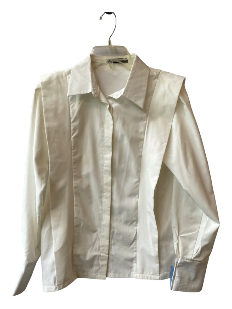 Kosmios, Kosmios Size M White Cotton Collared Button Up Long Sleeve Layered Top