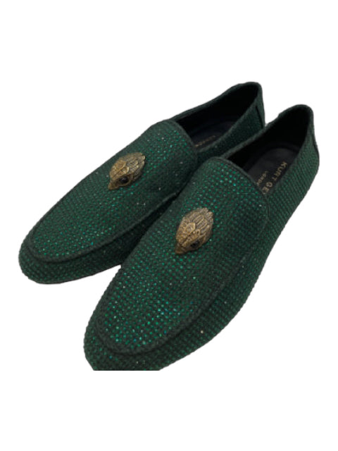 Kurt Geiger, Kurt Geiger Shoe Size 39 Green & Black Canvas Jeweled Bird Application Loafers