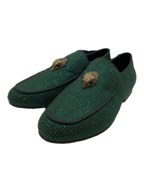 Kurt Geiger, Kurt Geiger Shoe Size 39 Green & Black Canvas Jeweled Bird Application Loafers