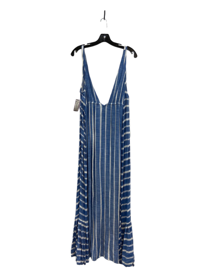 L Space, L Space Size M Blue & White Rayon Side Slits Striped Sleeveless Dress