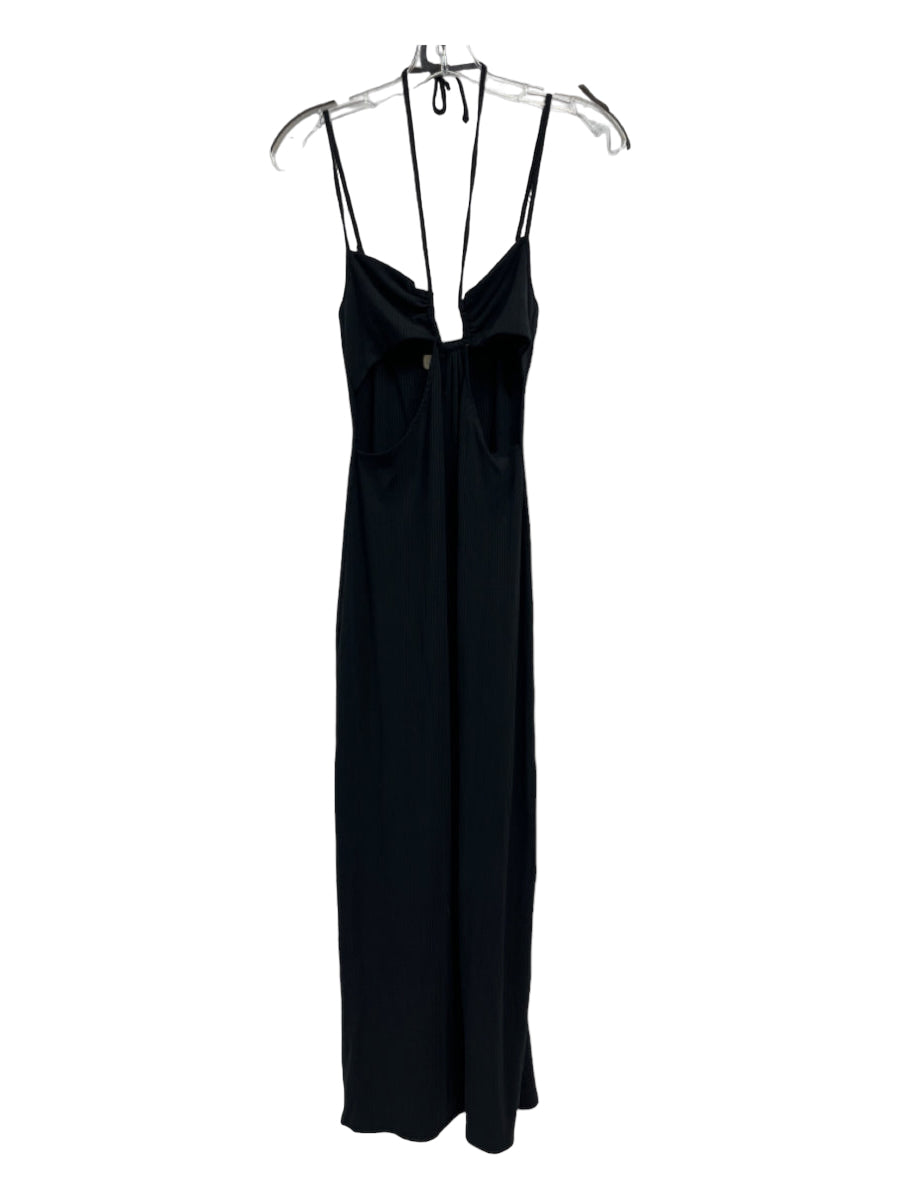 L Space, L Space Size S Black Lyocell blend Ribbed Knit Side Cut Outs Tie Neck Maxi Dress