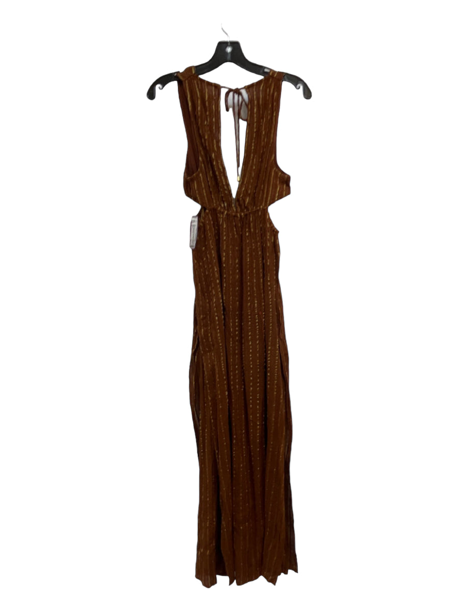 L Space, L Space Size S Brown & Gold Viscose Blend V Neck Sleeveless Maxi Slits Dress