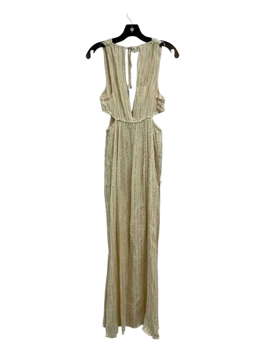 L Space, L Space Size S Cream & Gold Viscose Blend V Neck Sleeveless Maxi Slits Dress