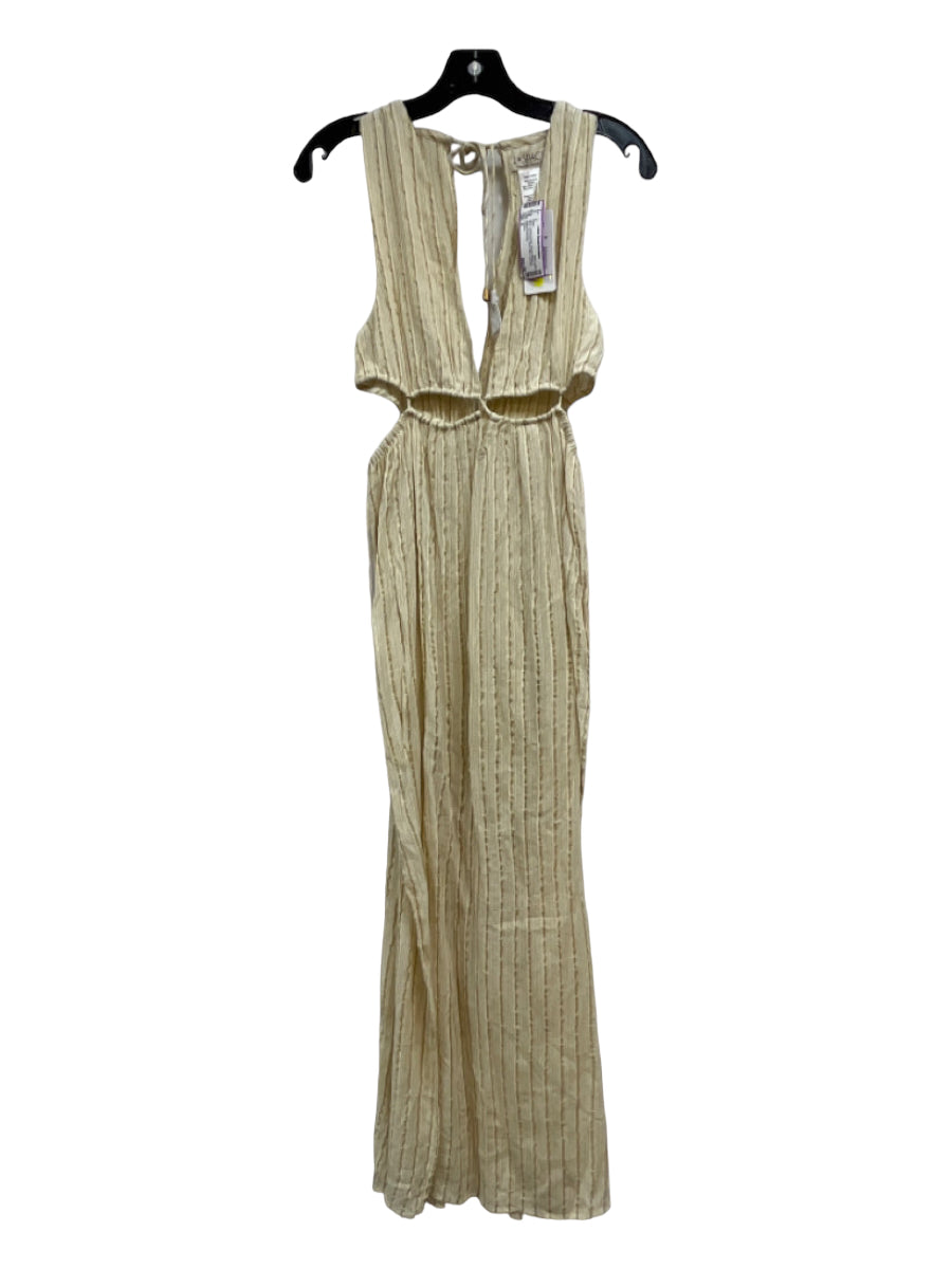 L Space, L Space Size S Cream & Gold Viscose Blend V Neck Sleeveless Maxi Slits Dress