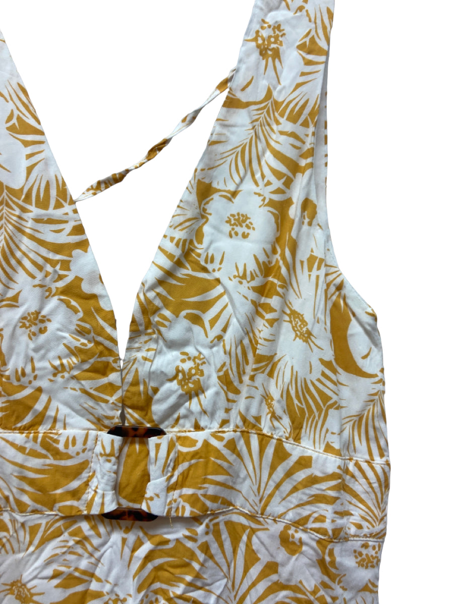 L Space, L Space Size S Yellow & White Rayon Sleeveless Floral Hook & Zip Mini Dress