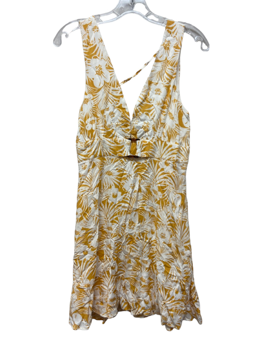 L Space, L Space Size S Yellow & White Rayon Sleeveless Floral Hook & Zip Mini Dress