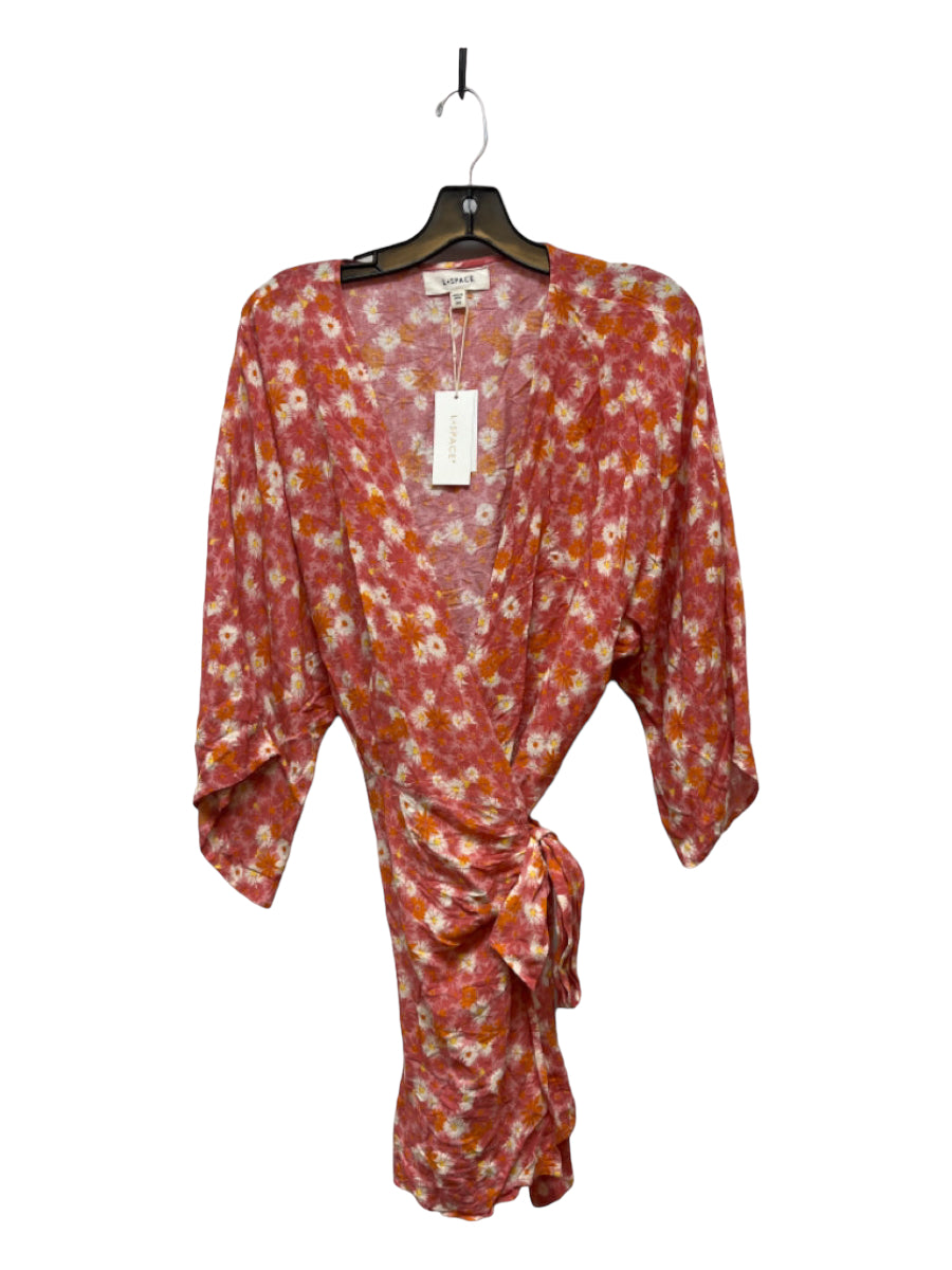 L Space, L Space Size Small Pink, Orange, White Viscose & Cotton Floral Tie Front Dress