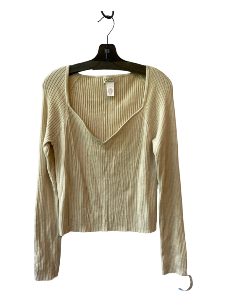 L Space, L Space Size XL Cream Viscose Blend U Neck Long Sleeve Ribbed Cropped Top