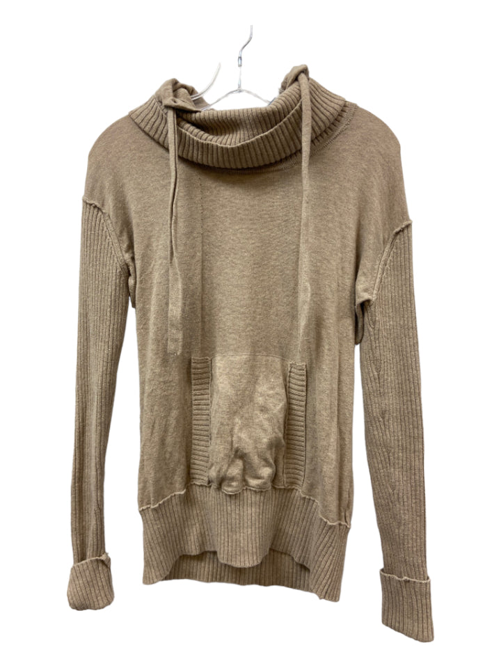 LAMB, LAMB Size XS Beige Cotton Long Sleeve Hood Ribbed Pockets Sweater