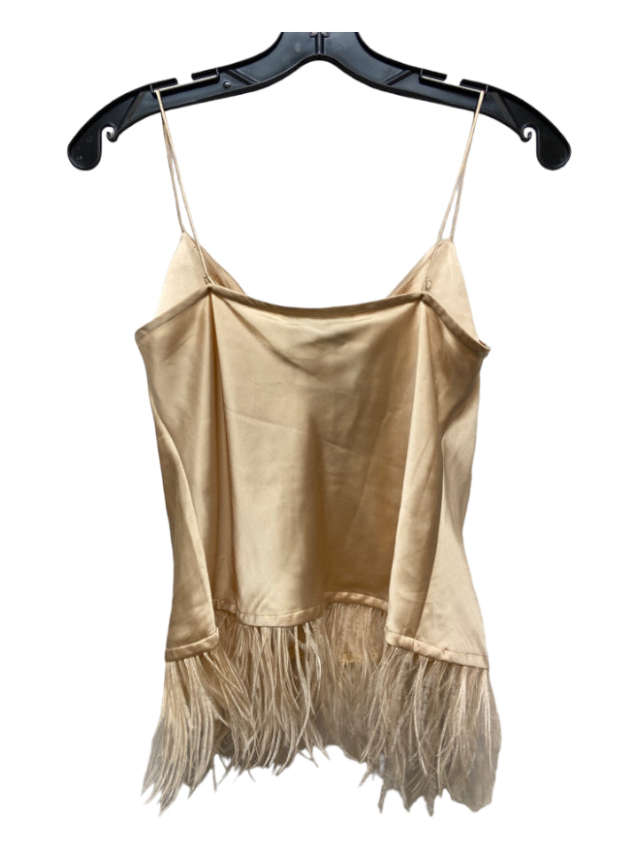 L'Academie, L'Academie Size XS Gold Polyester Sleeveless Spaghetti Strap Fringe Detail Top