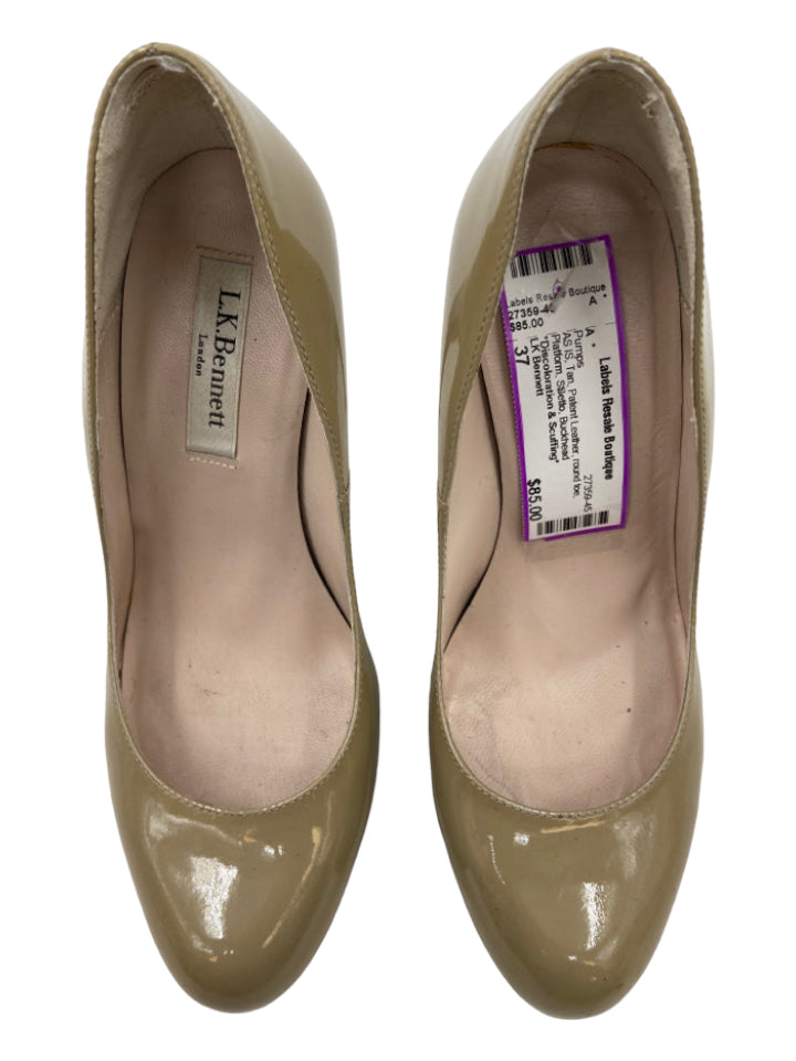 LK Bennett, LK Bennett Shoe Size 37 Tan Patent Leather round toe Platform Stiletto Pumps