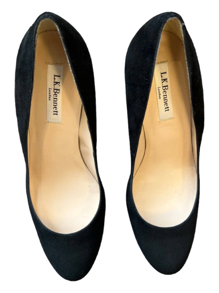 LK Bennett, LK Bennett Shoe Size 39 Black Suede Stiletto Almond Toe Slight Platform Pumps