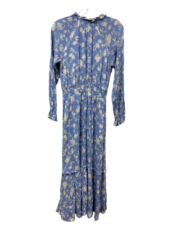 La Lavon, La Lavon Size XS Blue & White Rayon V Neck Long Sleeve Floral Maxi Dress