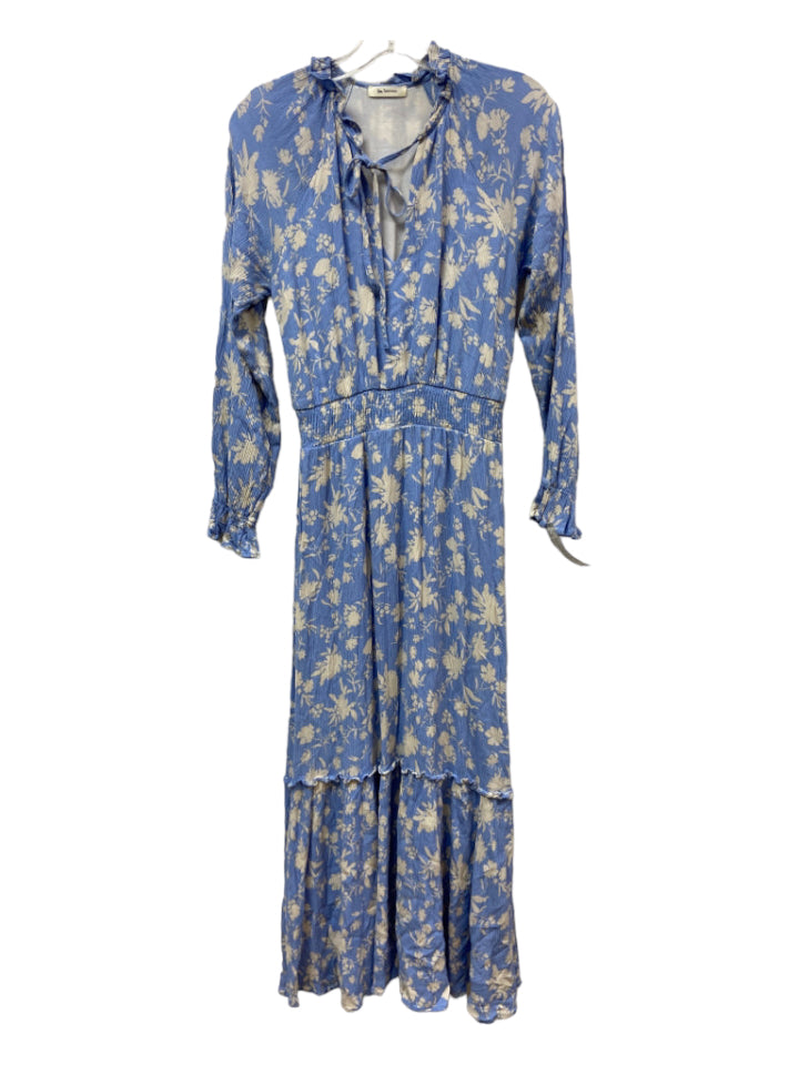 La Lavon, La Lavon Size XS Blue & White Rayon V Neck Long Sleeve Floral Maxi Dress