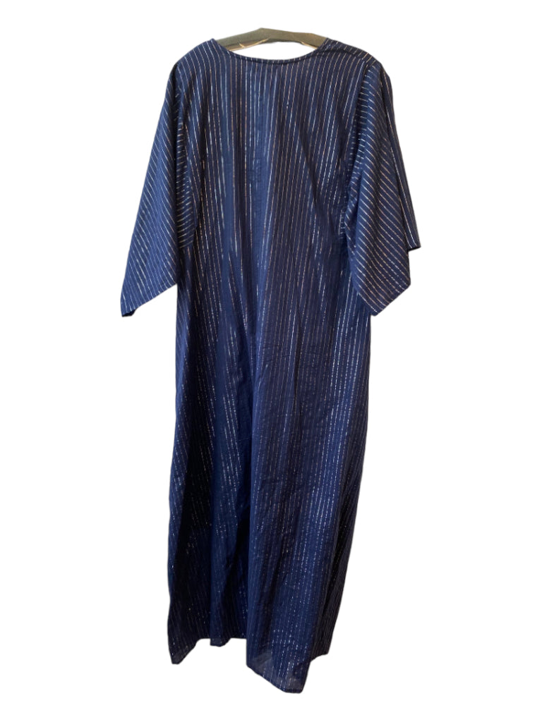 La Plage, La Plage Size Large Navy & Silver Cotton Stripe Half Dolman Sleeve V Neck Dress