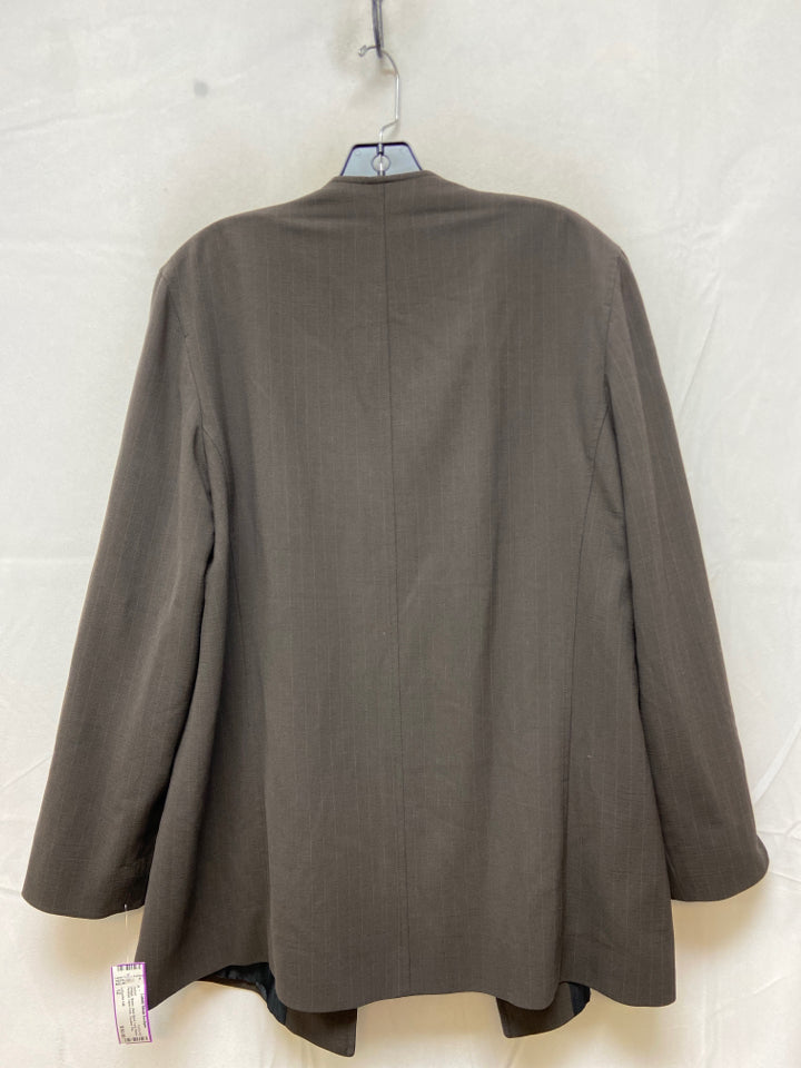 Lafayette 148, Lafayette 148 Size 12 Brown Wool Blend Long Sleeve Pinstripe Open Front Jacket