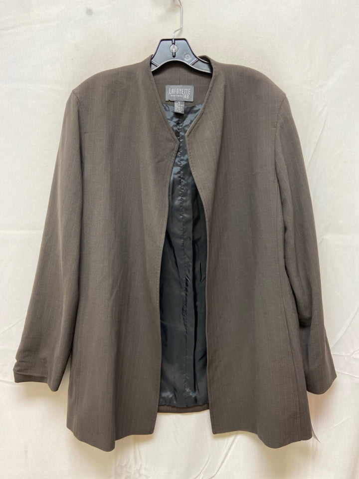 Lafayette 148, Lafayette 148 Size 12 Brown Wool Blend Long Sleeve Pinstripe Open Front Jacket