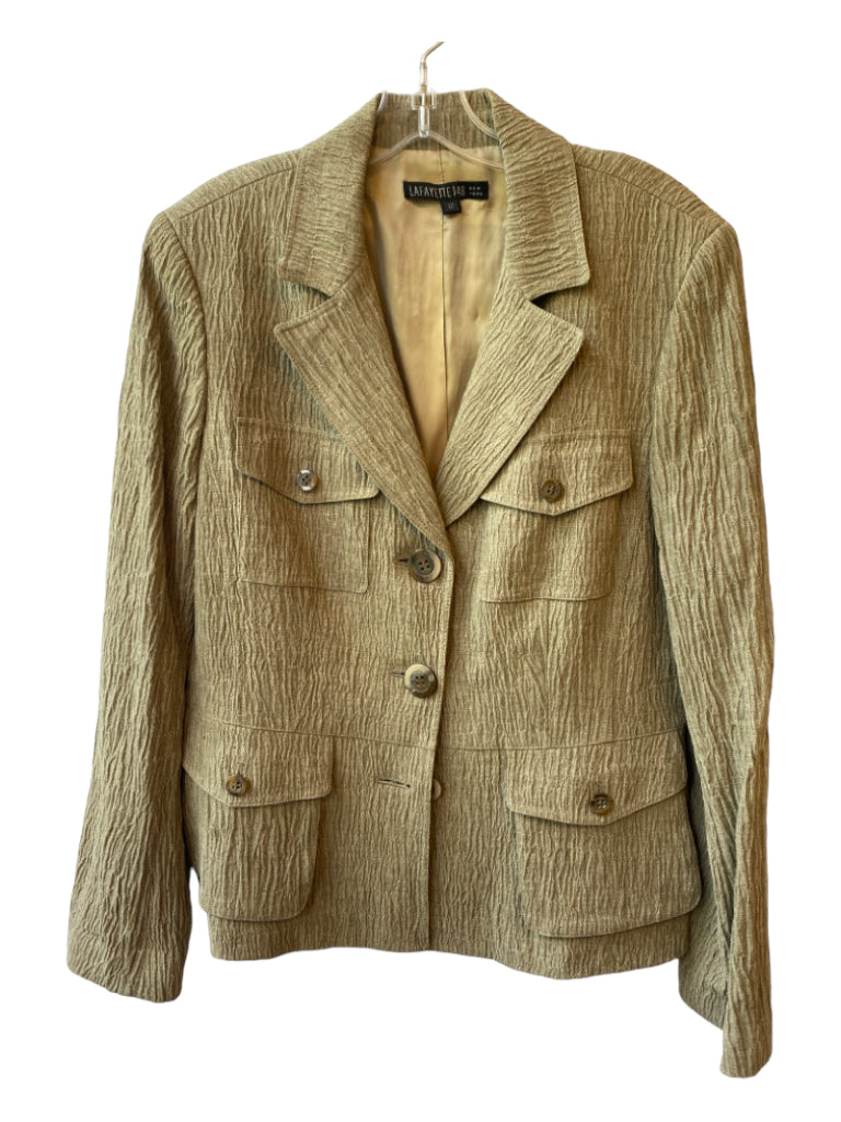 Lafayette 148, Lafayette 148 Size 12 Taupe Linen Textured Collar Button Front Pockets Jacket