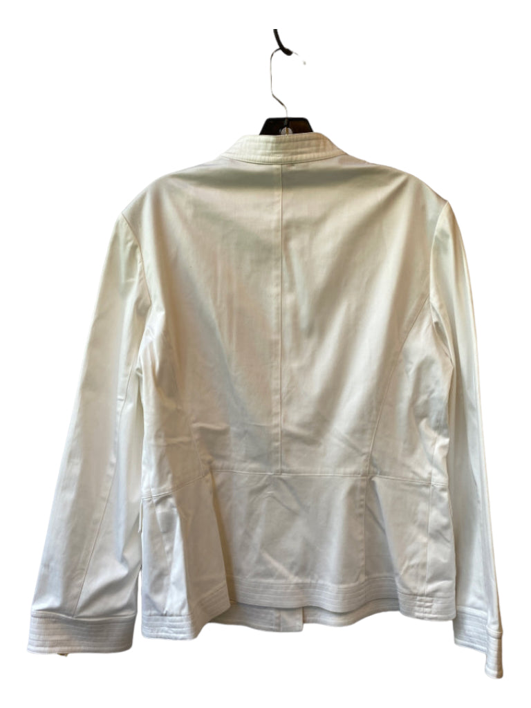 Lafayette 148, Lafayette 148 Size 12 White Cotton Blend Button Front Band Collar Jacket