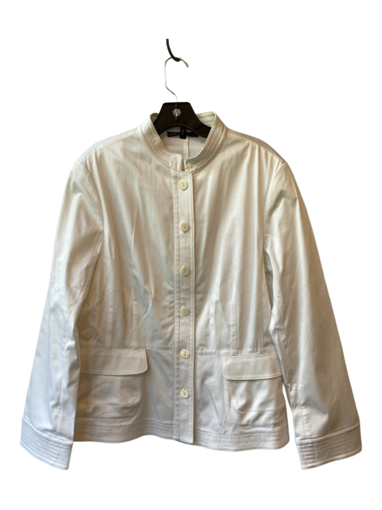 Lafayette 148, Lafayette 148 Size 12 White Cotton Blend Button Front Band Collar Jacket