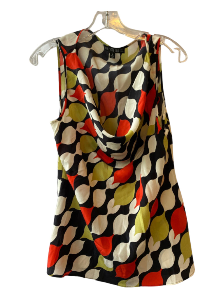 Lafayette 148, Lafayette 148 Size 14 Red, Green & Black Silk Graphic Print Sleeveless Shell Top