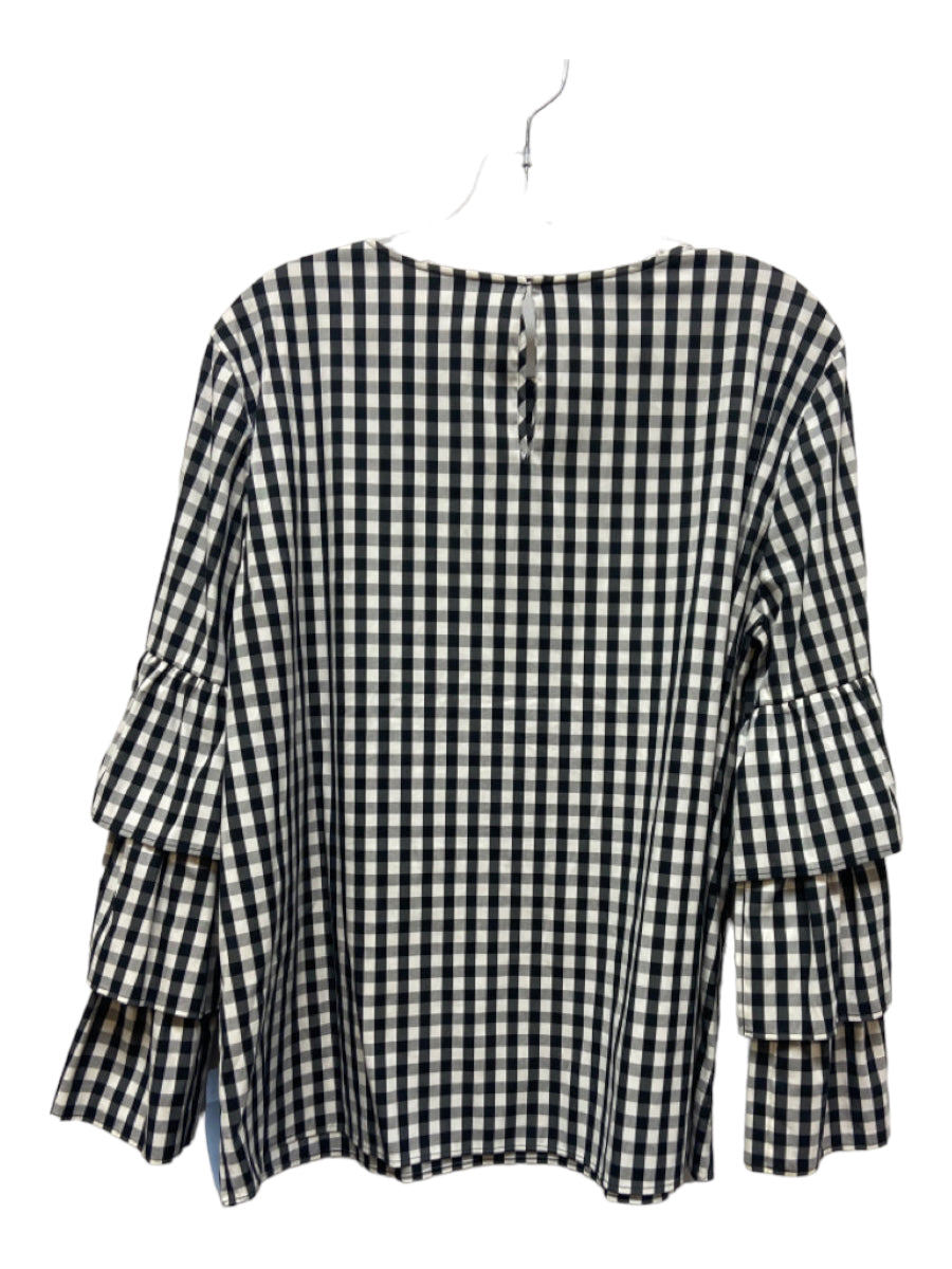 Lafayette, Lafayette Size L Black & White Cotton Gingham Back Keyhole Tiered Sleeves Top