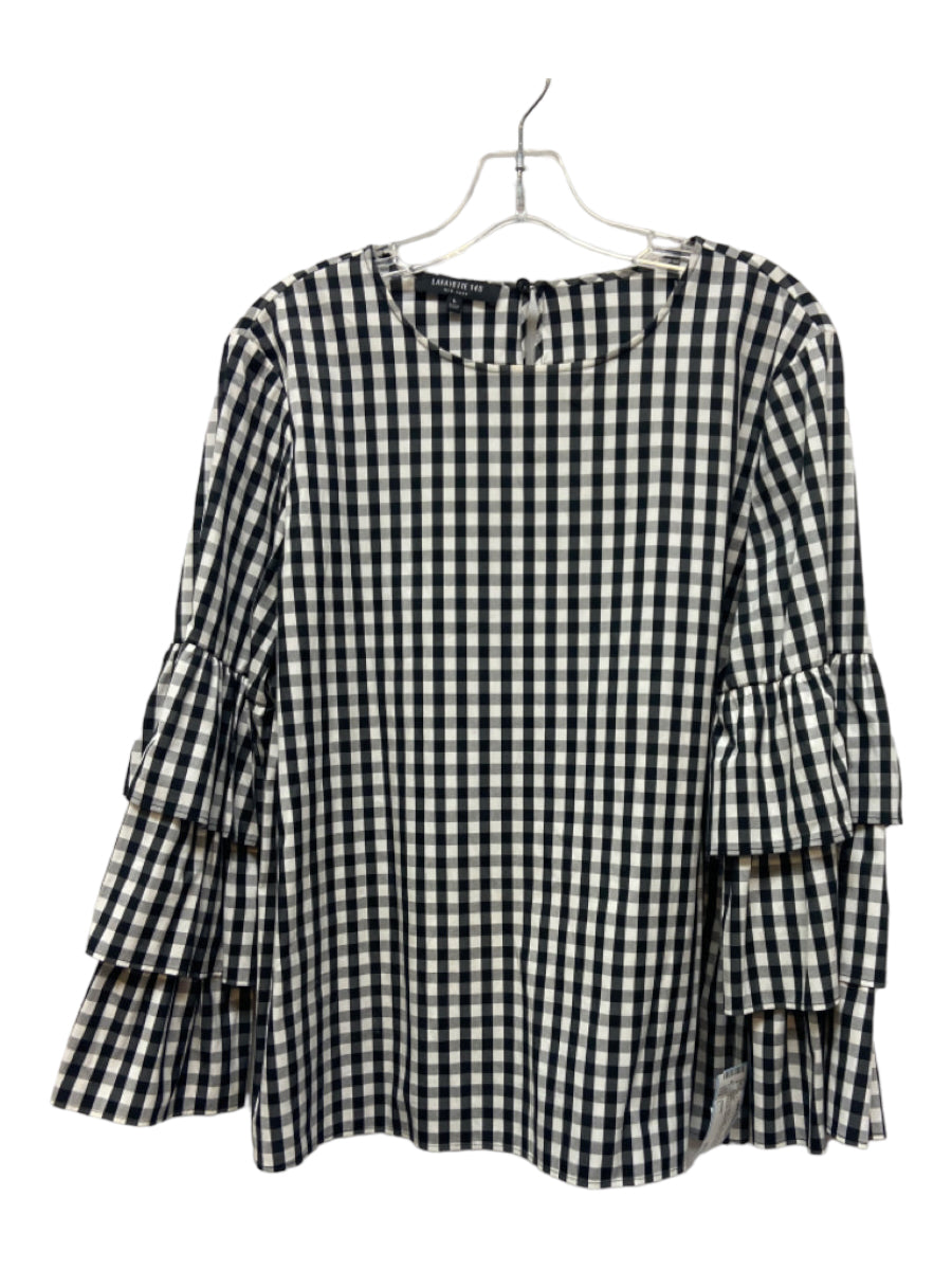 Lafayette, Lafayette Size L Black & White Cotton Gingham Back Keyhole Tiered Sleeves Top