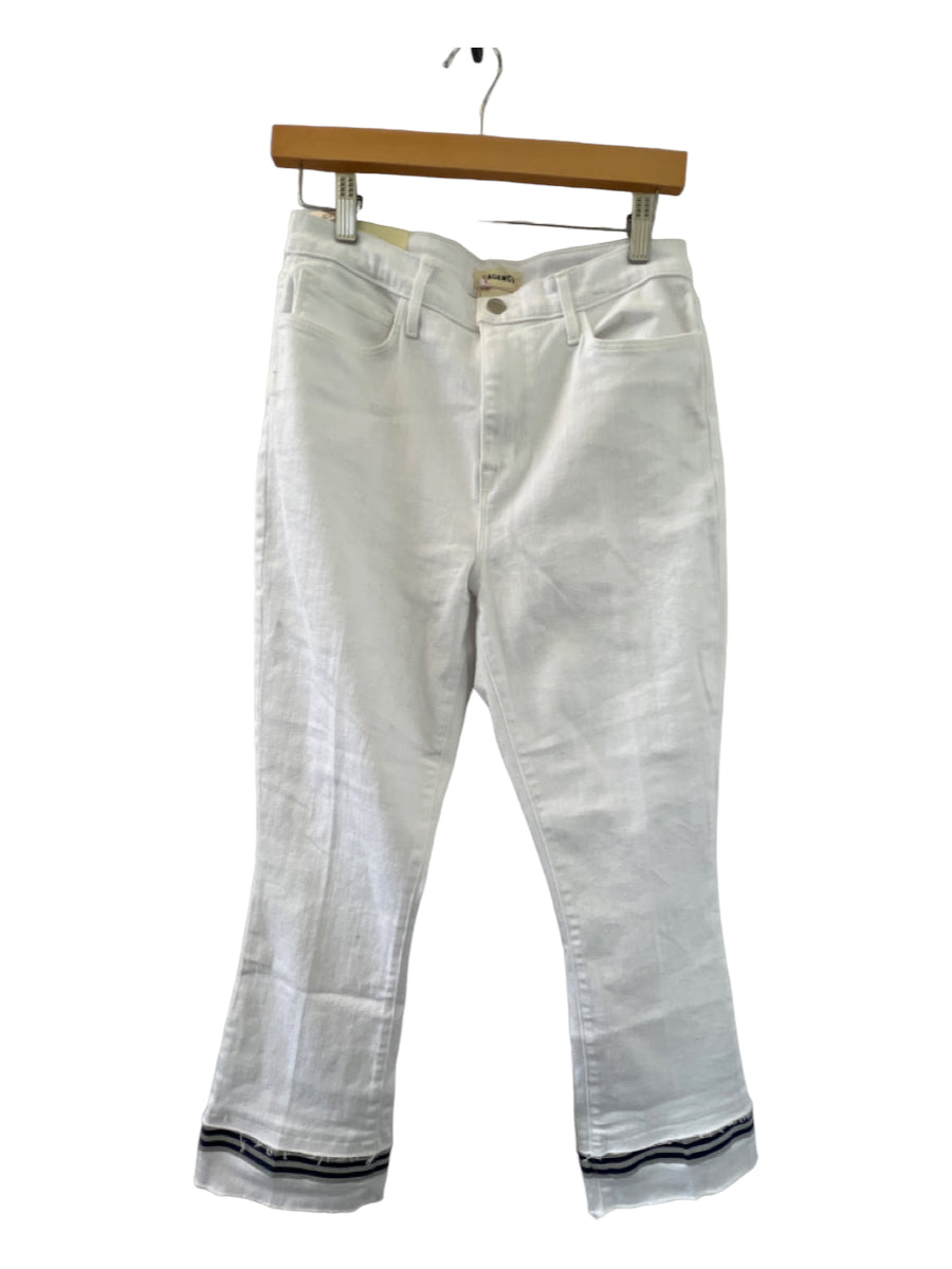 L'agence, L'agence Size 28 White Cotton Blend Crop High Rise Striped Accent Bootcut Jeans