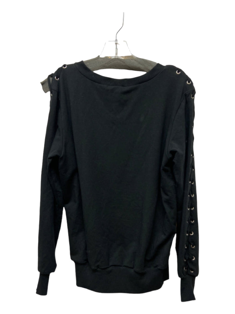 L'agence, L'agence Size L Black Cotton Grommet Laced Detail Long Sleeve Sweater