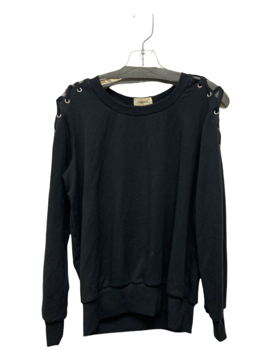 L'agence, L'agence Size L Black Cotton Grommet Laced Detail Long Sleeve Sweater