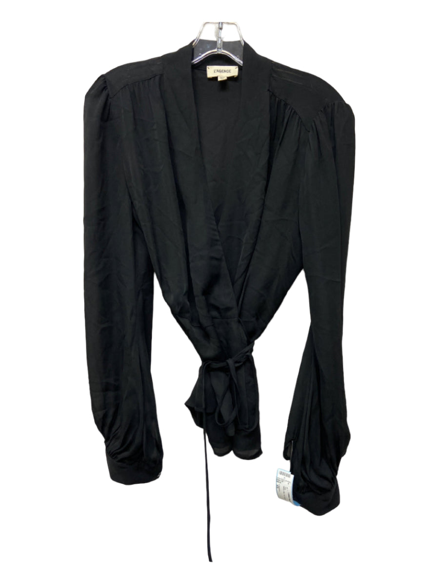 L'agence, L'agence Size XS Black Silk Tie Detail Pleated Top