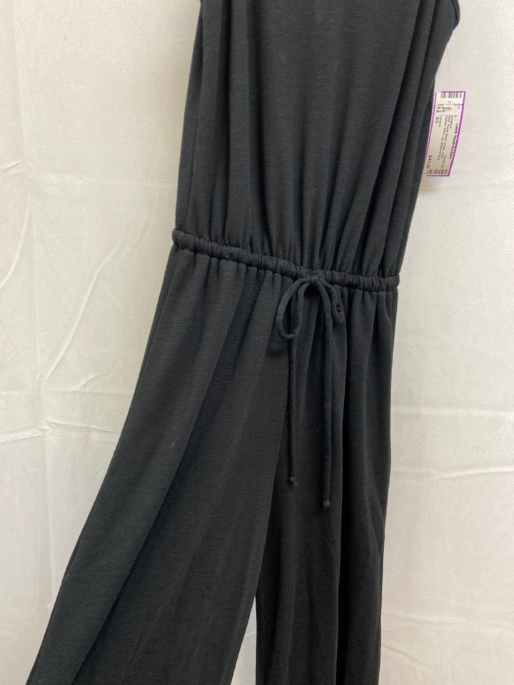 Lanston, Lanston Size XS Black Rayon Blend Elastic Back Keyhole Wide Leg Jumpsuit