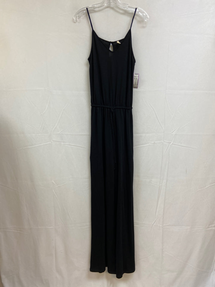 Lanston, Lanston Size XS Black Rayon Blend Elastic Back Keyhole Wide Leg Jumpsuit