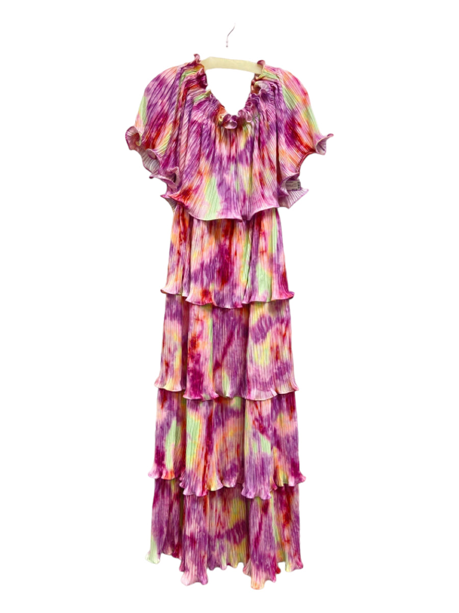 L'ATISTE, Latiste Size Medium Pink, Purple & Multi Polyester Off Shoulder Tie Dye Dress