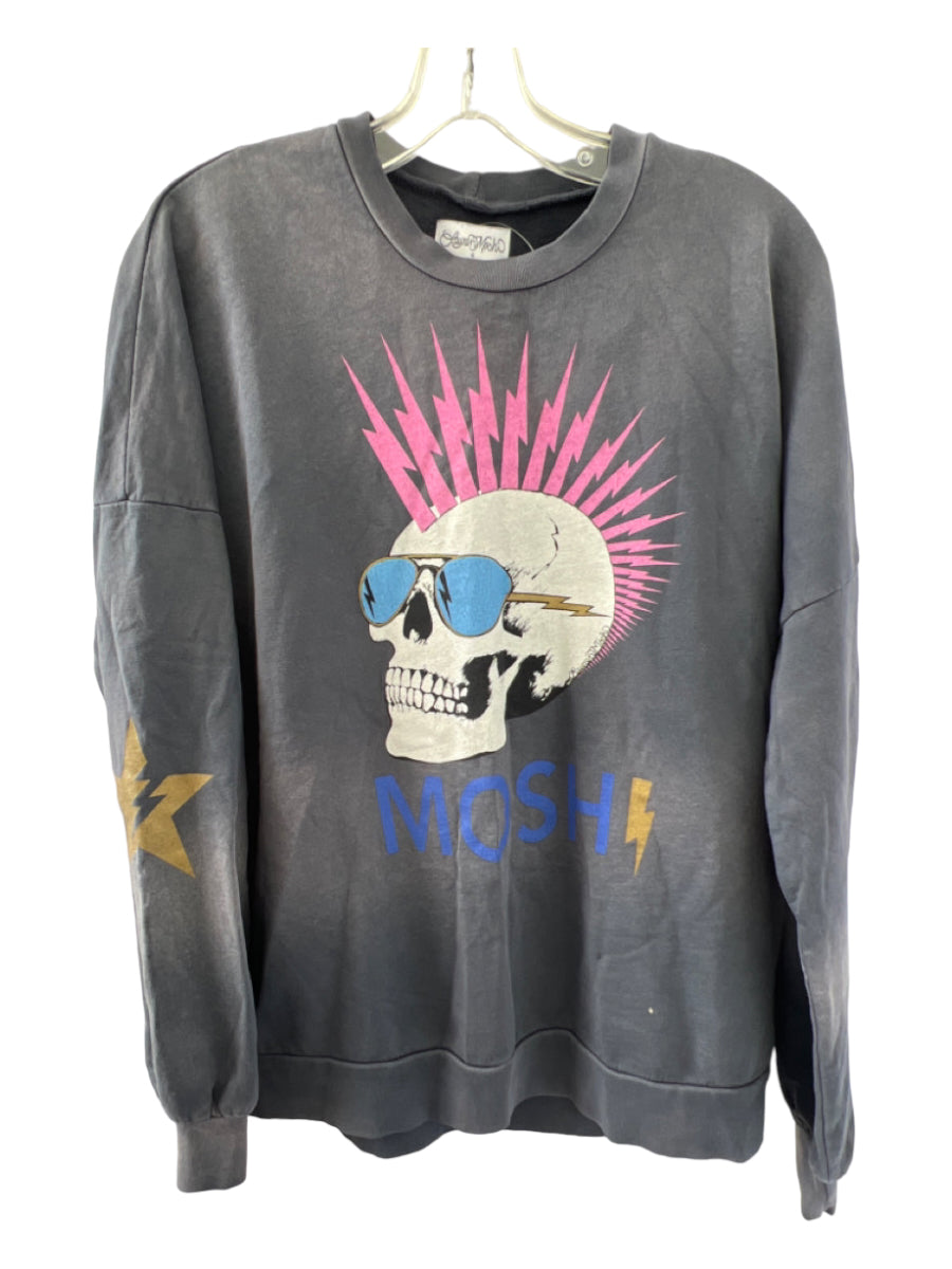 Lauren Moshi, Lauren Moshi Size S gray & pink Cotton Skull Long Sleeve Sweatshirt