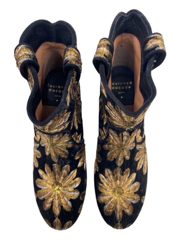 Laurence Dacade, Laurence Dacade Shoe Size 37.5 Black, Gold, Silver Velvet Embroidered Booties