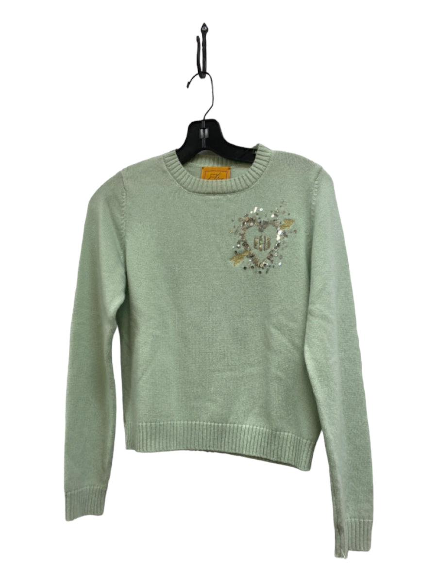 Le Lion, Le Lion Size XS Light Green Merino Wool Crew Neck Sequined Long Sleeve Sweater