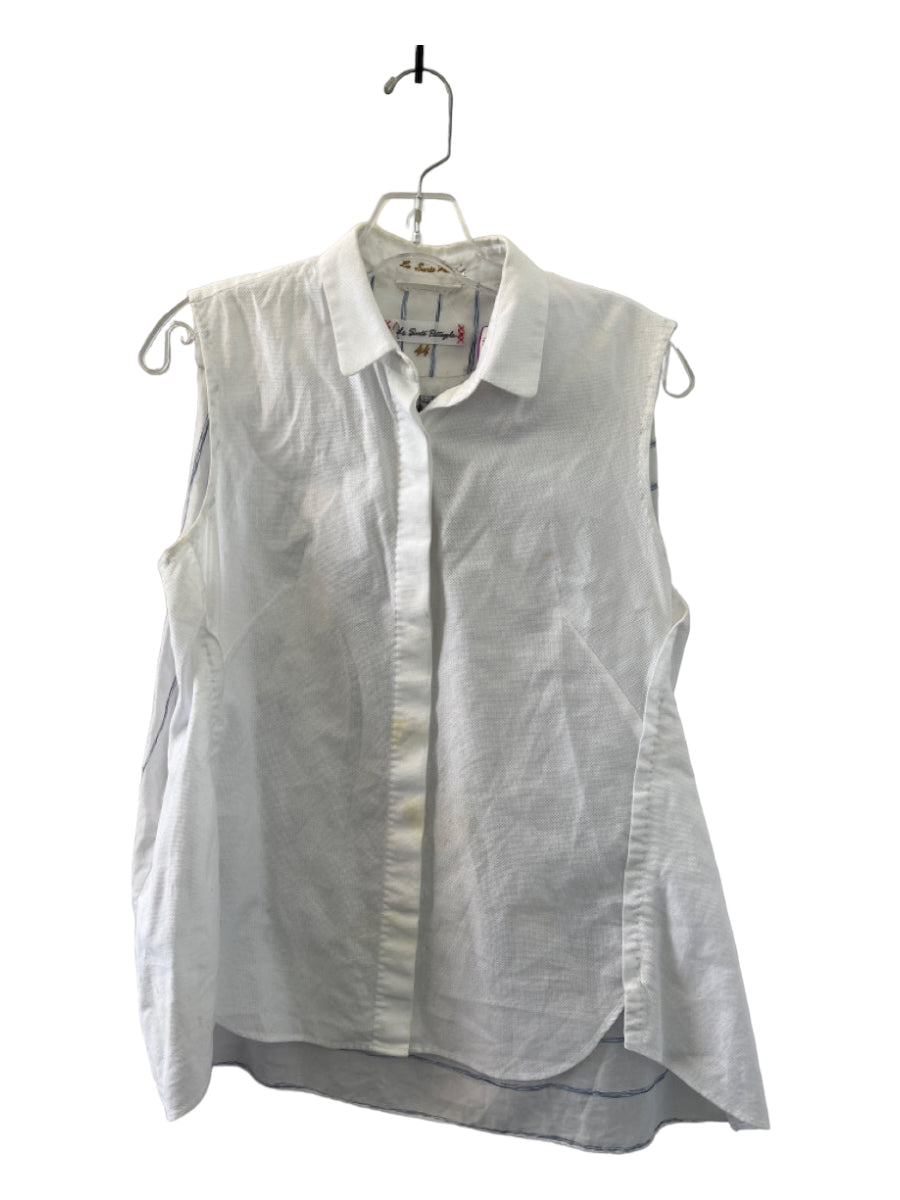 Le Sarte Pettegole, Le Sarte Pettegole Size 44 White & Blue Cotton Textured Button Down Top