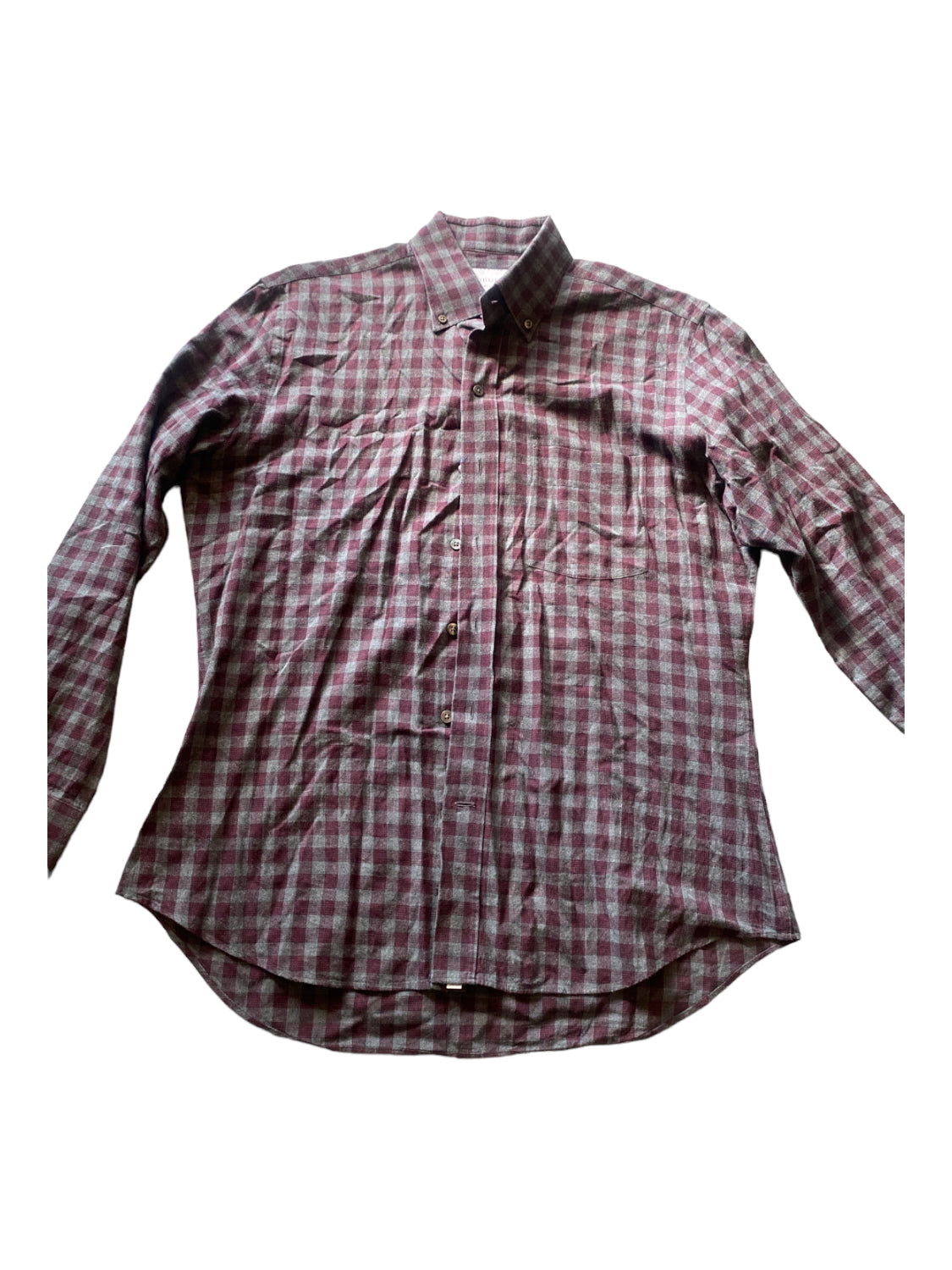 Ledbury, Ledbury Size 16.5 Plum Cotton Blend Plaid Button Down Men's Long Sleeve Shirt