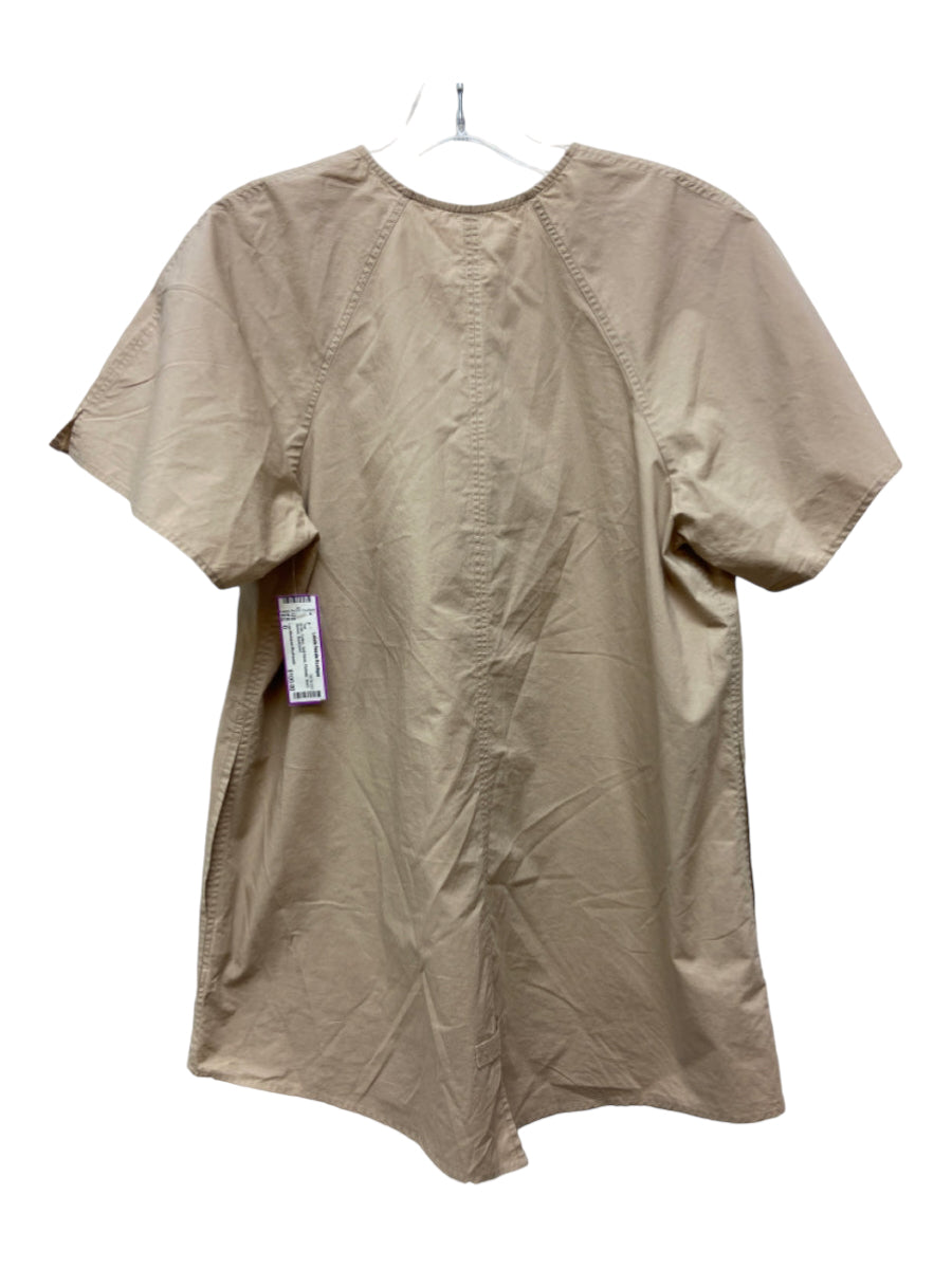 Lee Mathews Workroom, Lee Mathews Workroom Size 0 Khaki Cotton Split Neck Pockets Short Sleeve Top