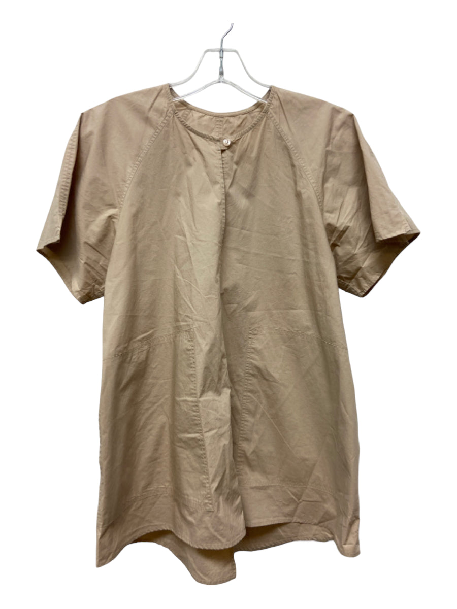 Lee Mathews Workroom, Lee Mathews Workroom Size 0 Khaki Cotton Split Neck Pockets Short Sleeve Top