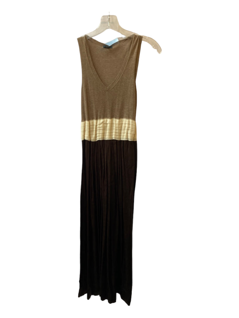 Left of Center, Left of Center Size XS Brown & Cream Viscose V Neck Sleeveless Maxi Dress