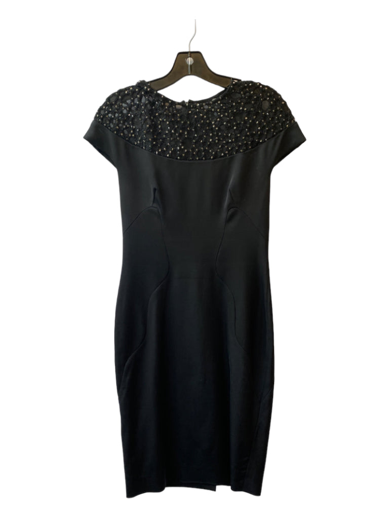 Lela Rose, Lela Rose Size 6 Black Viscose Blend Round Neck Cap Sleeve Sheath Dress