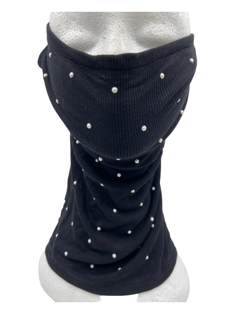 Lele Sadoughi, Lele Sadoughi Black & White Rayon Blend Pearl Detail Ribbed scarf