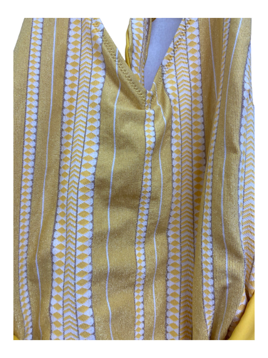 LemLem, LemLem Size M Yellow Print Polyamide Stripe Halter Sash One Piece Swimsuit