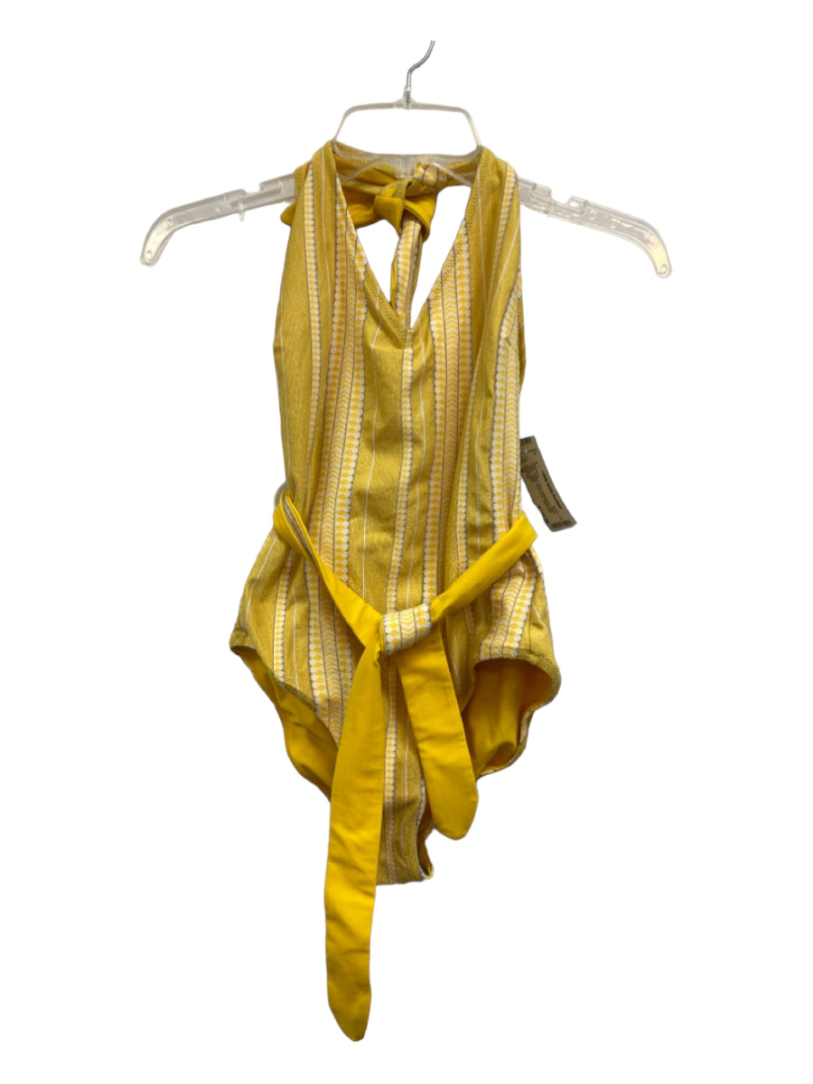 LemLem, LemLem Size M Yellow Print Polyamide Stripe Halter Sash One Piece Swimsuit