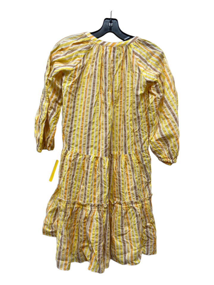 LemLem, LemLem Size S Yellow Print Tencel Blend Vertical Stripes V Neck Dress