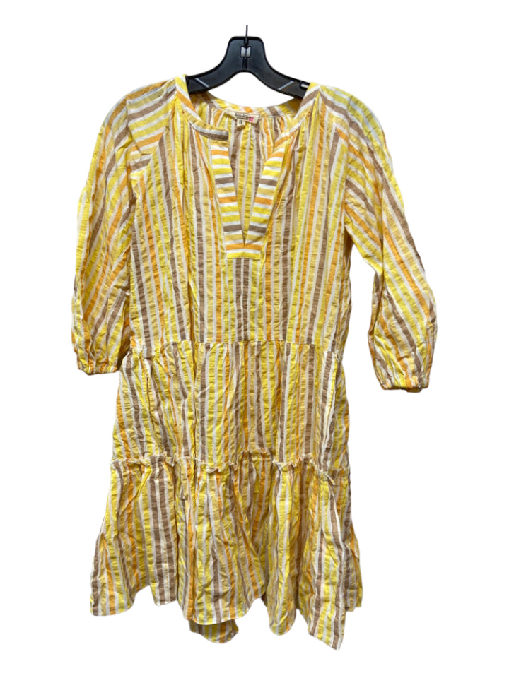 LemLem, LemLem Size S Yellow Print Tencel Blend Vertical Stripes V Neck Dress